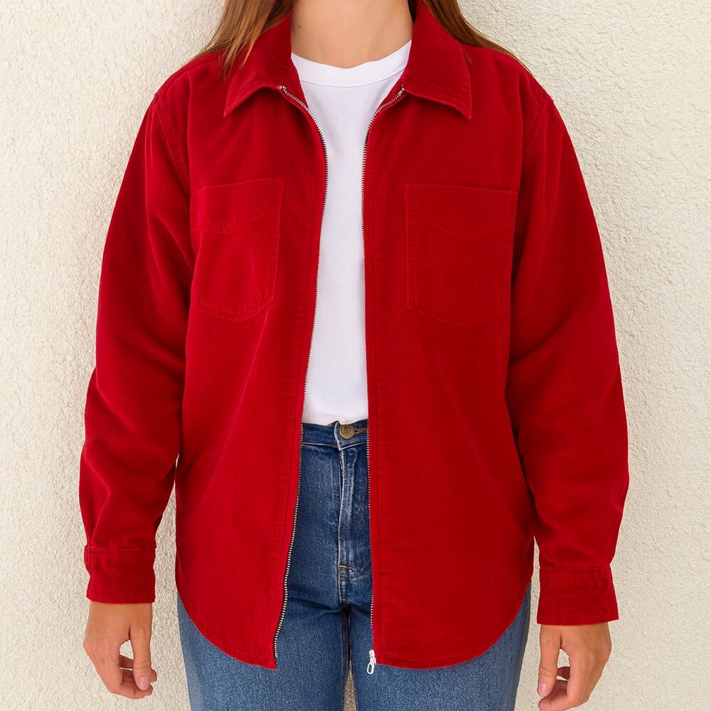 Vintage 90s SOHO Compagnie Red Zip Up Soft Cotton Shirt Jacket Women’s Large